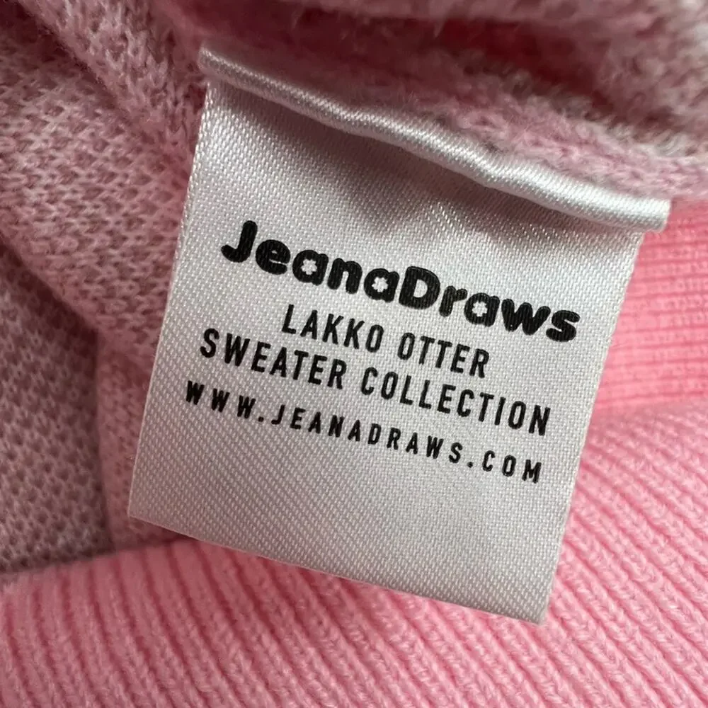 Jeana Draws pink Lakko the Otter crewneck sweater kawaii sz L XL